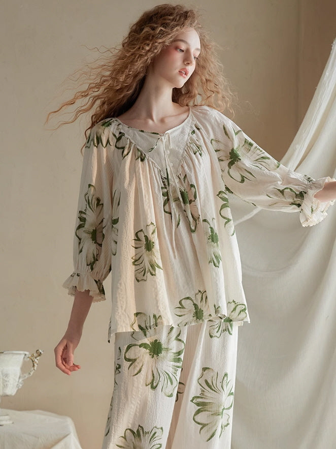 Vintage Floral Cotton Pajama Set