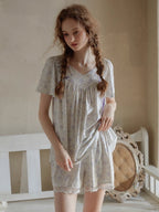 Romantic Floral Lace Ribbon Pajama Set
