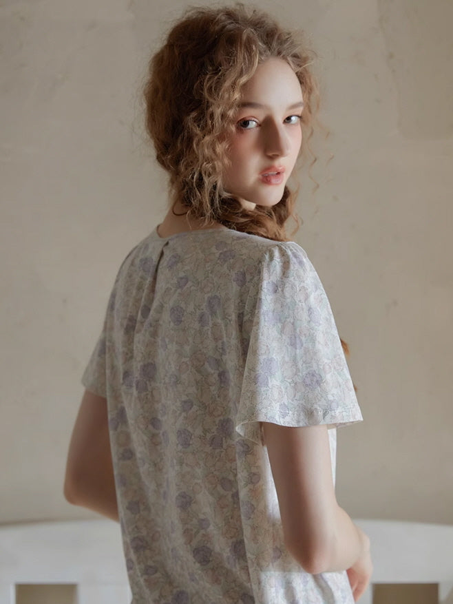 Romantic Floral Lace Ribbon Pajama Set