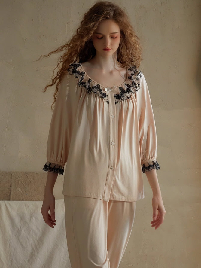 Elegant Lace-Trimmed Pajama Set