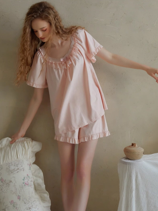Soft Ruffle Cotton Pajama Set
