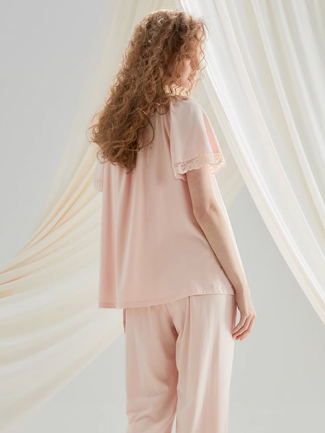 Soft Lace-Trimmed Pajama Set