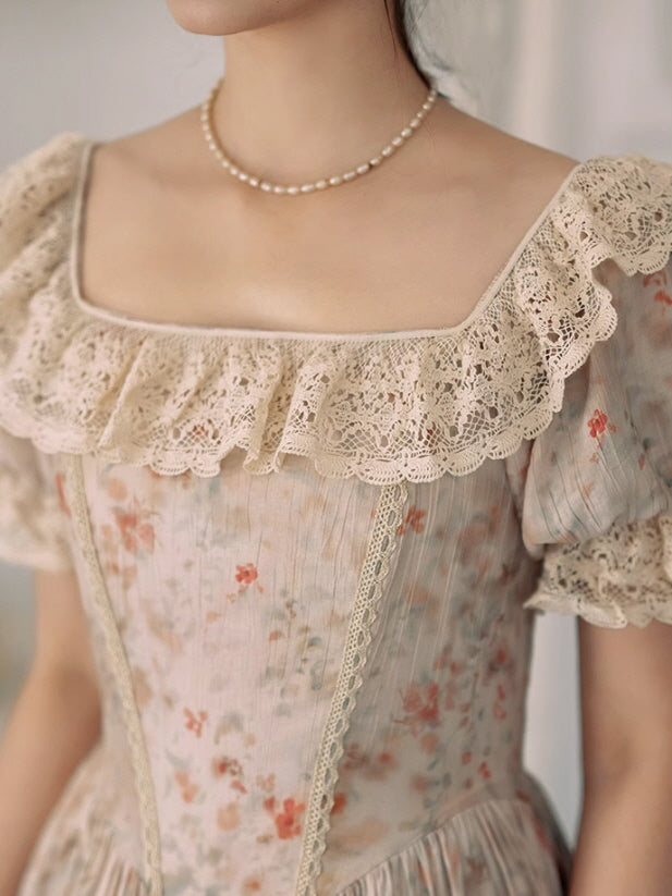 Oil Painting Bloom Lace Dress