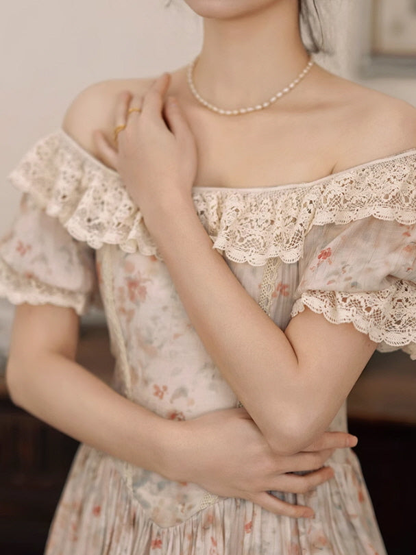 Oil Painting Bloom Lace Dress