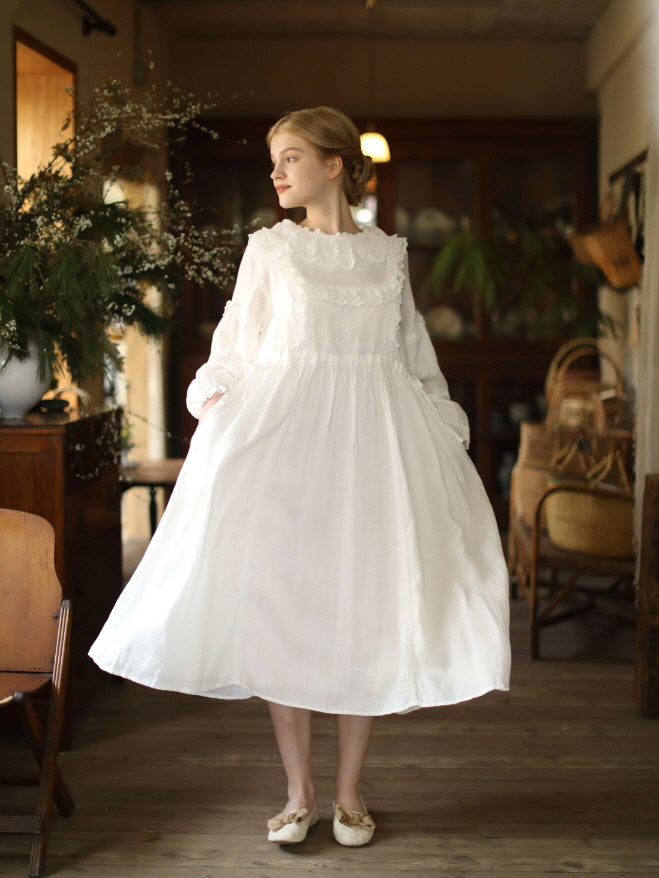 Fountain Embroidery Ramie Dress