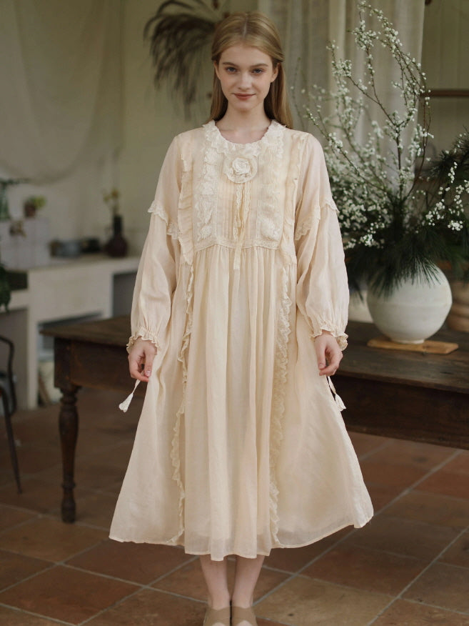 Forest Bloom Ramie Embroidered Dress