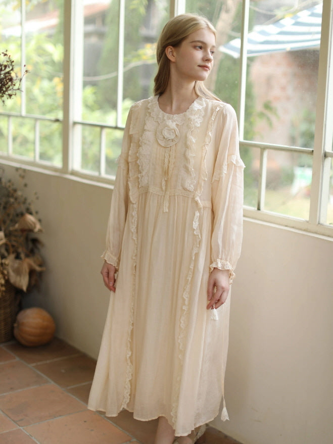 Forest Bloom Ramie Embroidered Dress