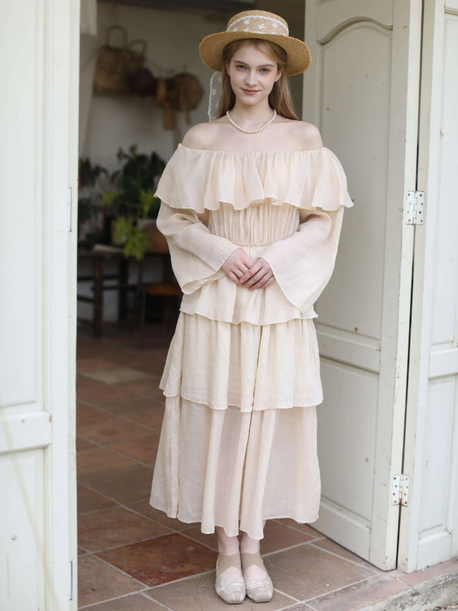 Sunlit Ruffle Linen Dress