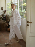 Flower Basket Embroidery Linen Blouse