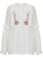 Flower Basket Embroidery Linen Blouse