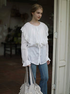 Romantic Broderie Ruffle Collar Blouse
