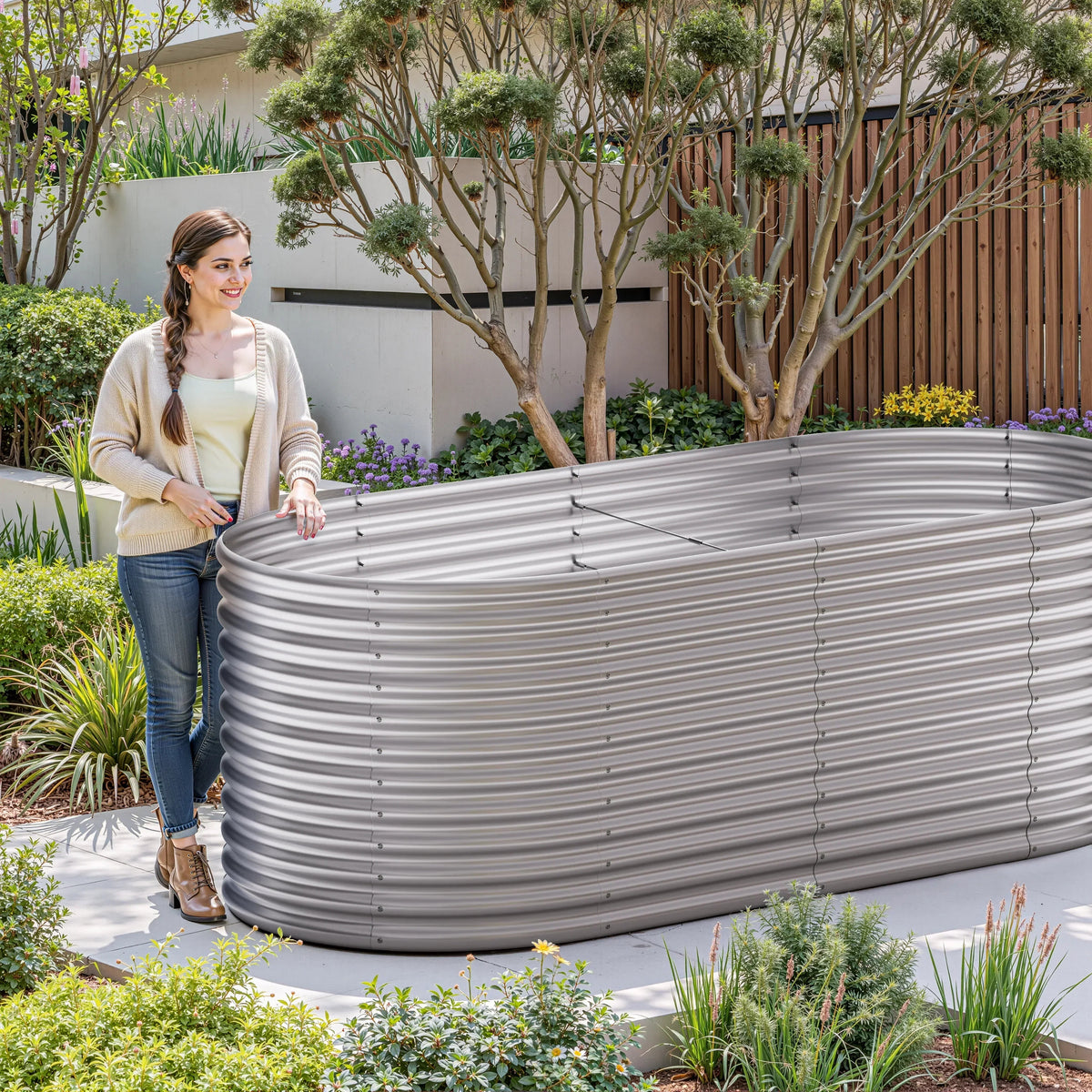 set of 4 — 36-inch tall oval galvanized metal raised garden bed, 8 by 4 feet — view 6