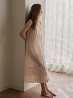 Lace Collar Cotton Lounge Gown