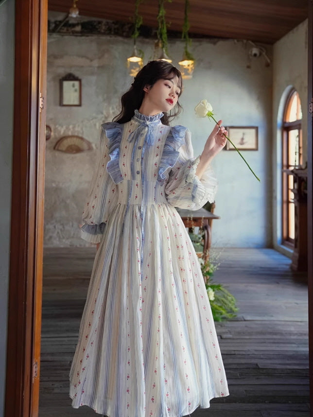 Bluebell Stripe Cottagecore Dress