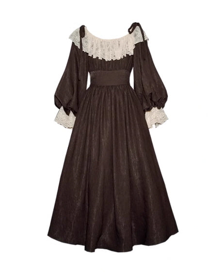 Mocha Reverie Vintage Lace Long Dress