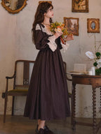 Mocha Reverie Vintage Lace Long Dress