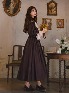 Mocha Reverie Vintage Lace Long Dress