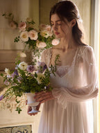 Sheer Veil White Lace Princess Nightgown