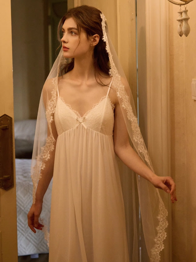 Whispering Lace White Nightgown Set