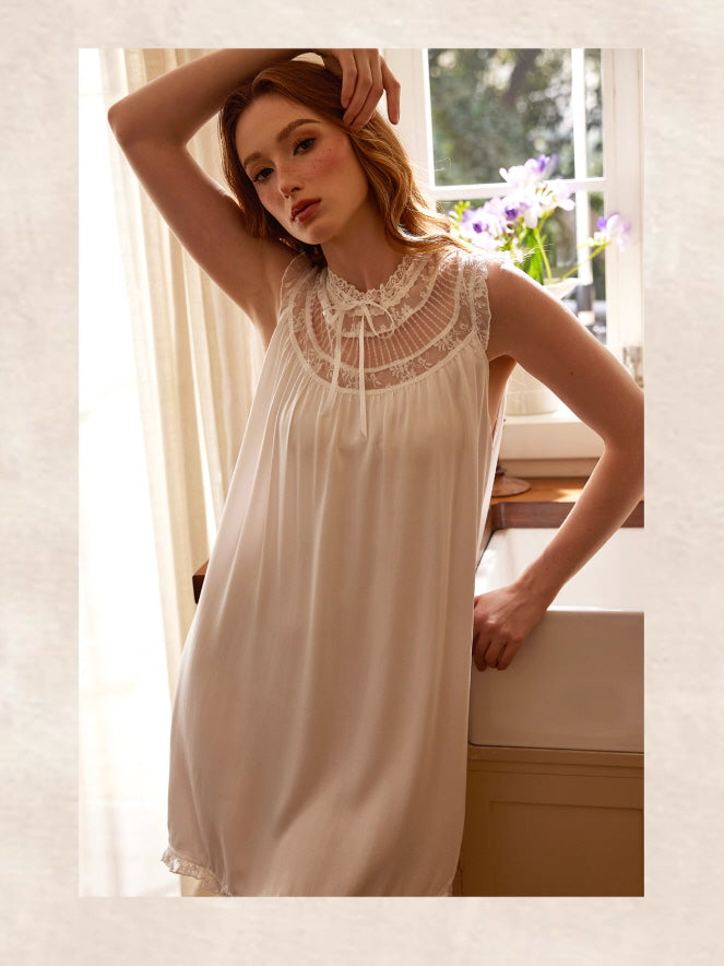 Lace Collar Antique White Nightgown