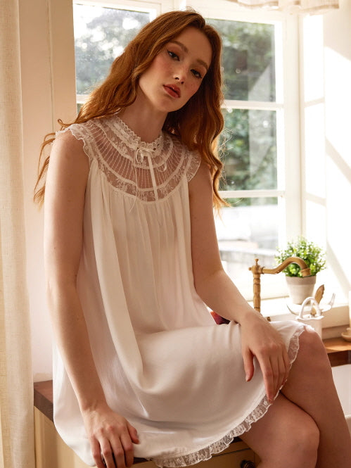 Lace Collar Antique White Nightgown