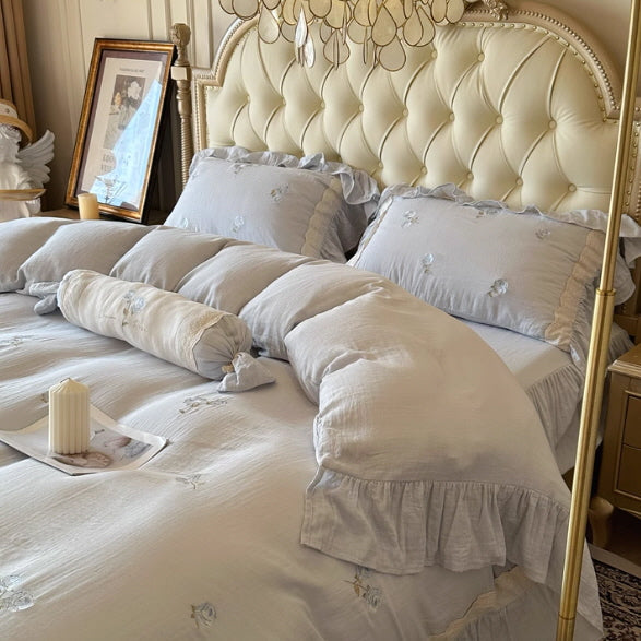 Romantic Blue Rose Cotton Bedding Set