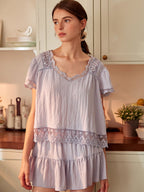 Lavender Lace Trim Two-Piece Loungewear Set