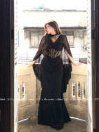 Ethereal Black Lace Drape Corset Gown