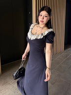 Midnight Lace Ruffle Dress