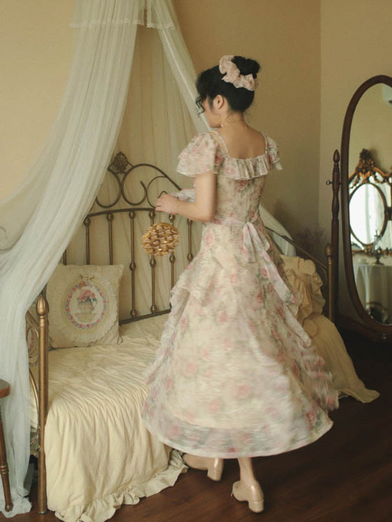 Ethereal Rose Garden Ruffle Dress