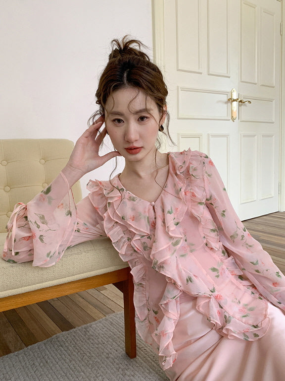 Blush Ruffle Floral Blouse