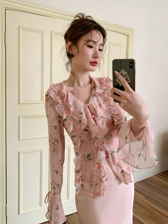 Blush Ruffle Floral Blouse