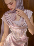 Fairytale Pearl Blossom Satin Dress