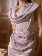 Fairytale Pearl Blossom Satin Dress