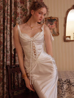 Ivory Lace-Up Satin Corset Dress