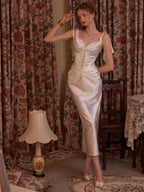 Ivory Lace-Up Satin Corset Dress