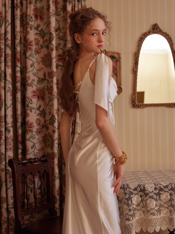Ivory Lace-Up Satin Corset Dress