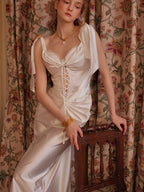 Ivory Lace-Up Satin Corset Dress