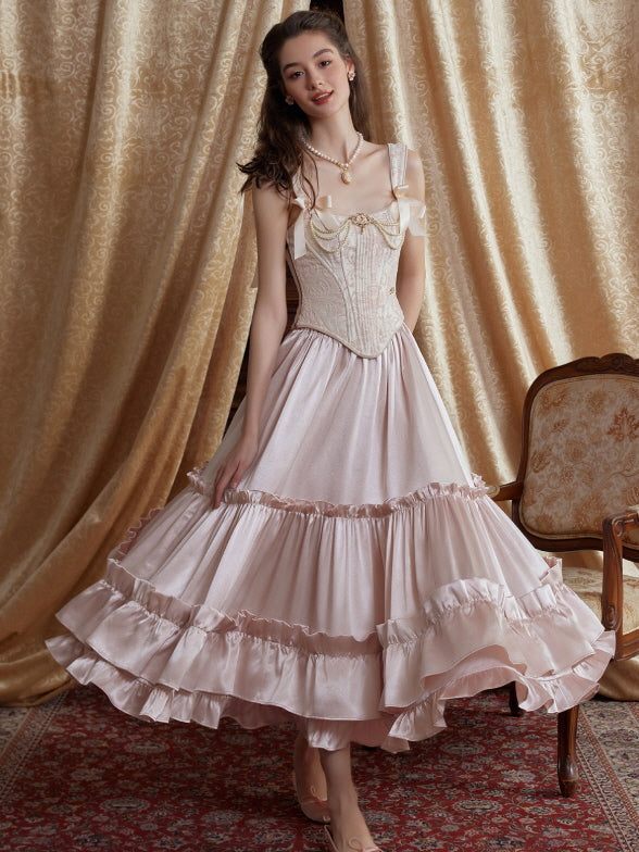 Romantic Vintage Pearl Ribbon Corset