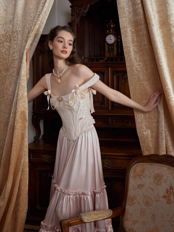 Romantic Vintage Pearl Ribbon Corset