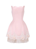Blush Satin Bow Lace Mini Dress