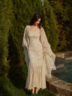 Butterfly Queen Gold Embroidered Lace Dress
