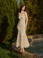 Butterfly Queen Gold Embroidered Lace Dress