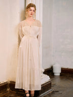 Romantic Lace Bodice Pleated Dress
