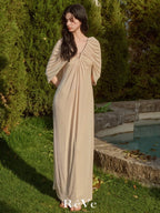 Pearl Button Cape Pleated Slim Dress