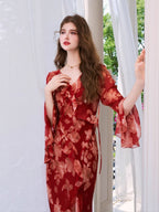Scarlet Bloom Ruffle Chiffon Dress