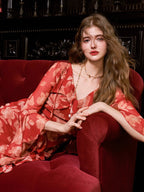 Scarlet Bloom Ruffle Chiffon Dress