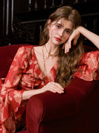 Scarlet Bloom Ruffle Chiffon Dress