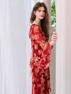 Scarlet Bloom Ruffle Chiffon Dress