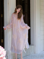 Blush Petal Embroidered Chiffon Dress